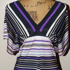 Cache Flowing Top with Tie Back Striped Blouse MED